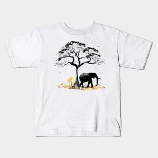 Elephant with african mimosa tree Kids T-Shirt